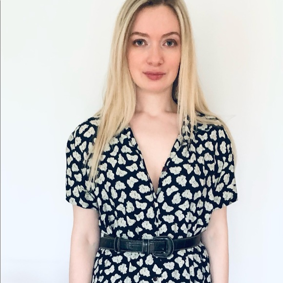 Black & white fine cotton dress button-up short sleeves EUR 40 US size 8 - 10 - Picture 5 of 16